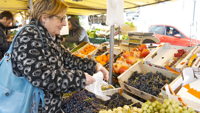 At the market buying fresh and delicious food for lunch.