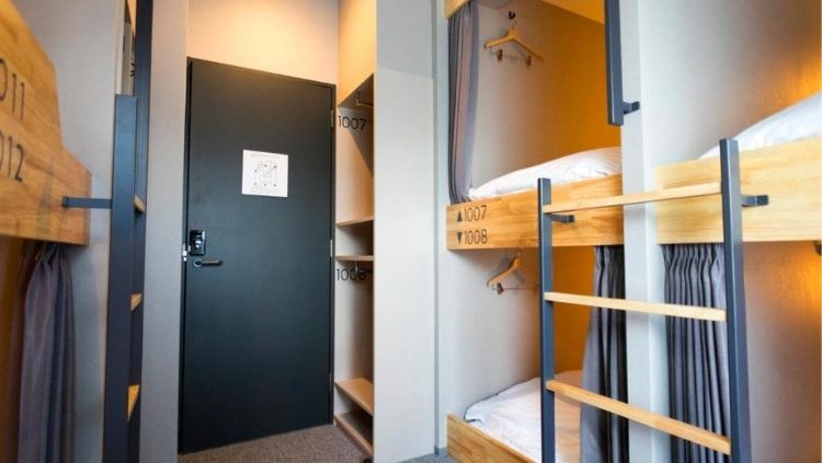 pods in a hostel dorm