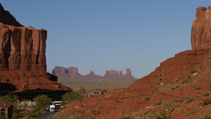 View from the road going through the Goulding's complex of grocery store, gas station, RV park, lodge, restaurant and museum.