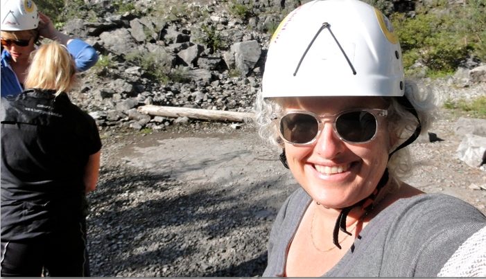 Woman with helmut in austria