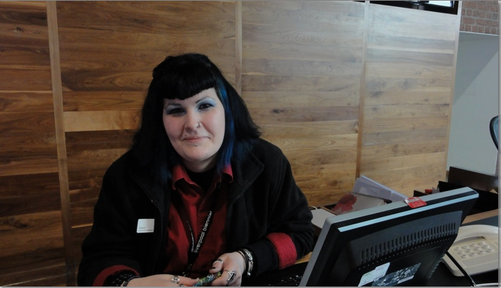Tifany at the Tate Liverpool Woman sitting at computer