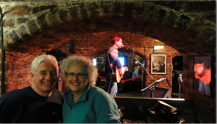 At the Cavern Club two people in front of stage at Cavern Club Liverpool